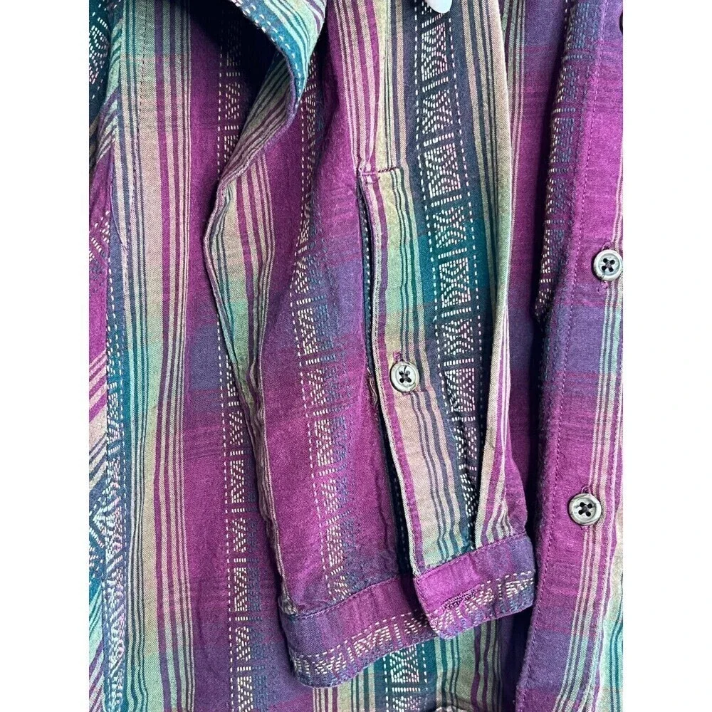 Chic print button down colored plaid casual shirt mens long sleeve outdoor Sz M.